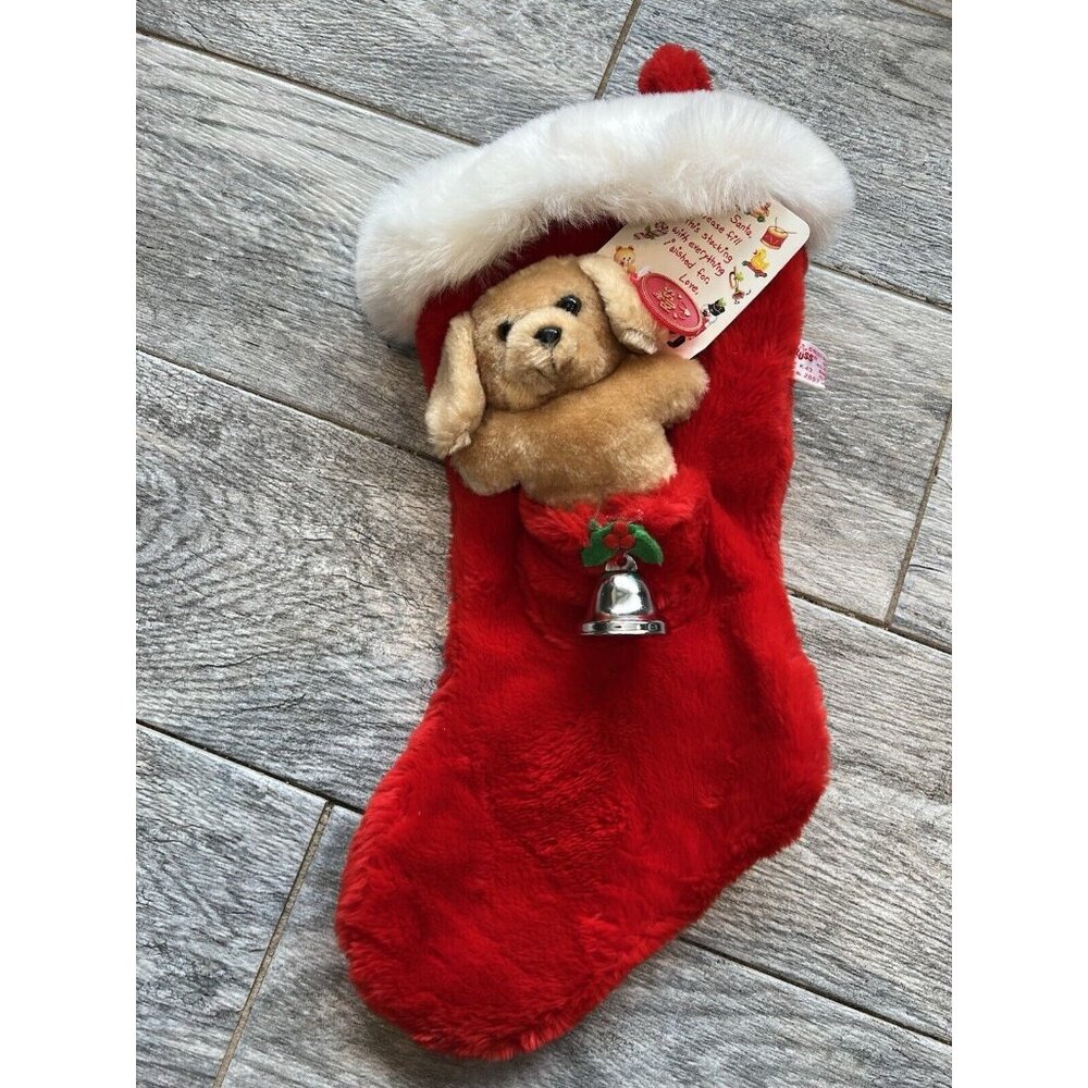Russ Berrie Christmas Dog Stocking NWT Jingle Bell Puppy Labrador Retriever Vtg